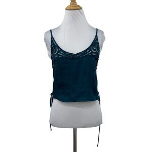 Free People Intimately Brami Crop Top Womens S Small Spruce Satin Laces Blouson